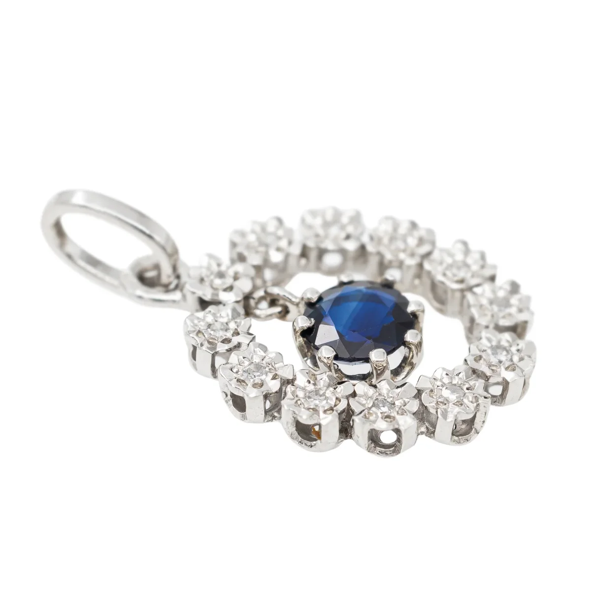 Pendentif Or blanc Saphir, Diamant – Image 5