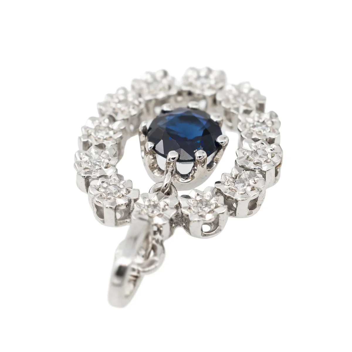 Pendentif Or blanc Saphir, Diamant – Image 7