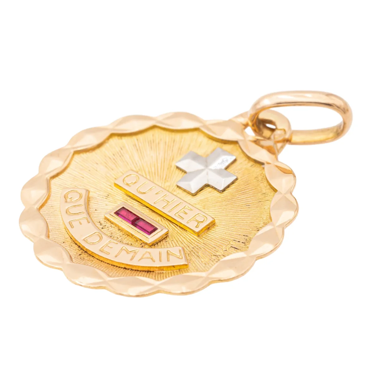 Augis Pendentif Médaille Médaille d'amour Or jaune, Or blanc Rubis – Image 3