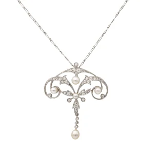 Collier Pendentif Platine Perle, Diamant