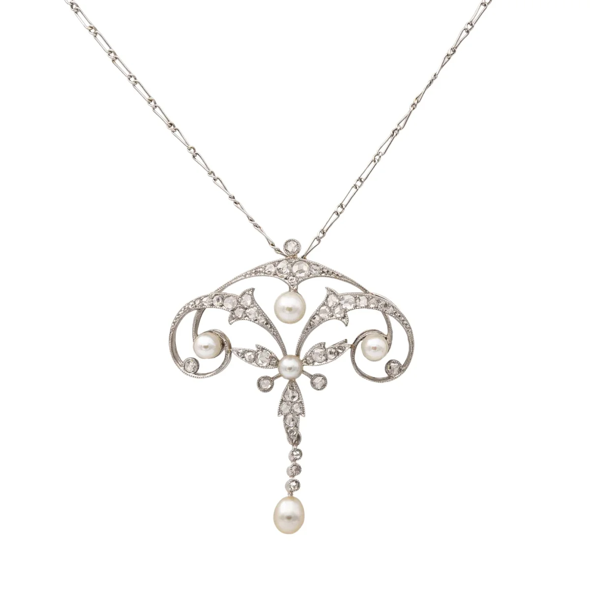 Collier Pendentif Platine Perle, Diamant – Image 2