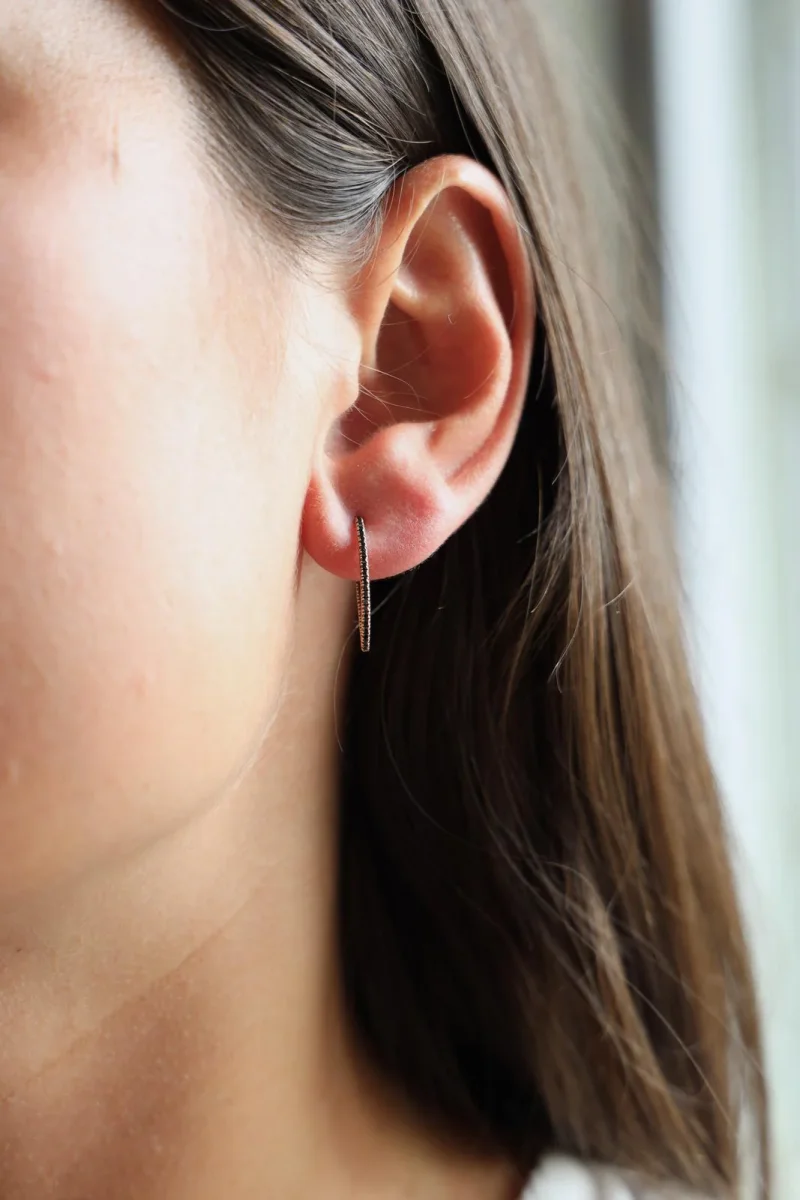 Ginette ny Boucles d'oreilles Ellipse black diamond hoops Or rose Diamant – Image 3