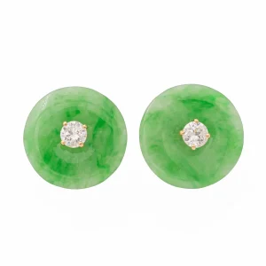 Boucles d'oreilles Or jaune Jade jadéite, Diamant