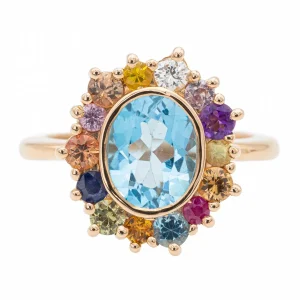 Bague Marguerite Or rose Topaze, Diamant, Saphir
