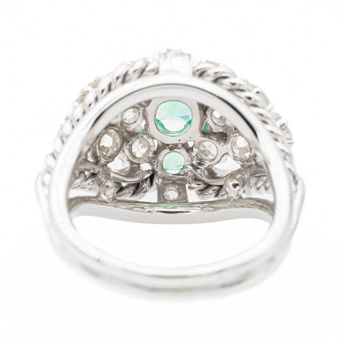 Bague Cocktail Or blanc, Platine Emeraude, Diamant – Image 6