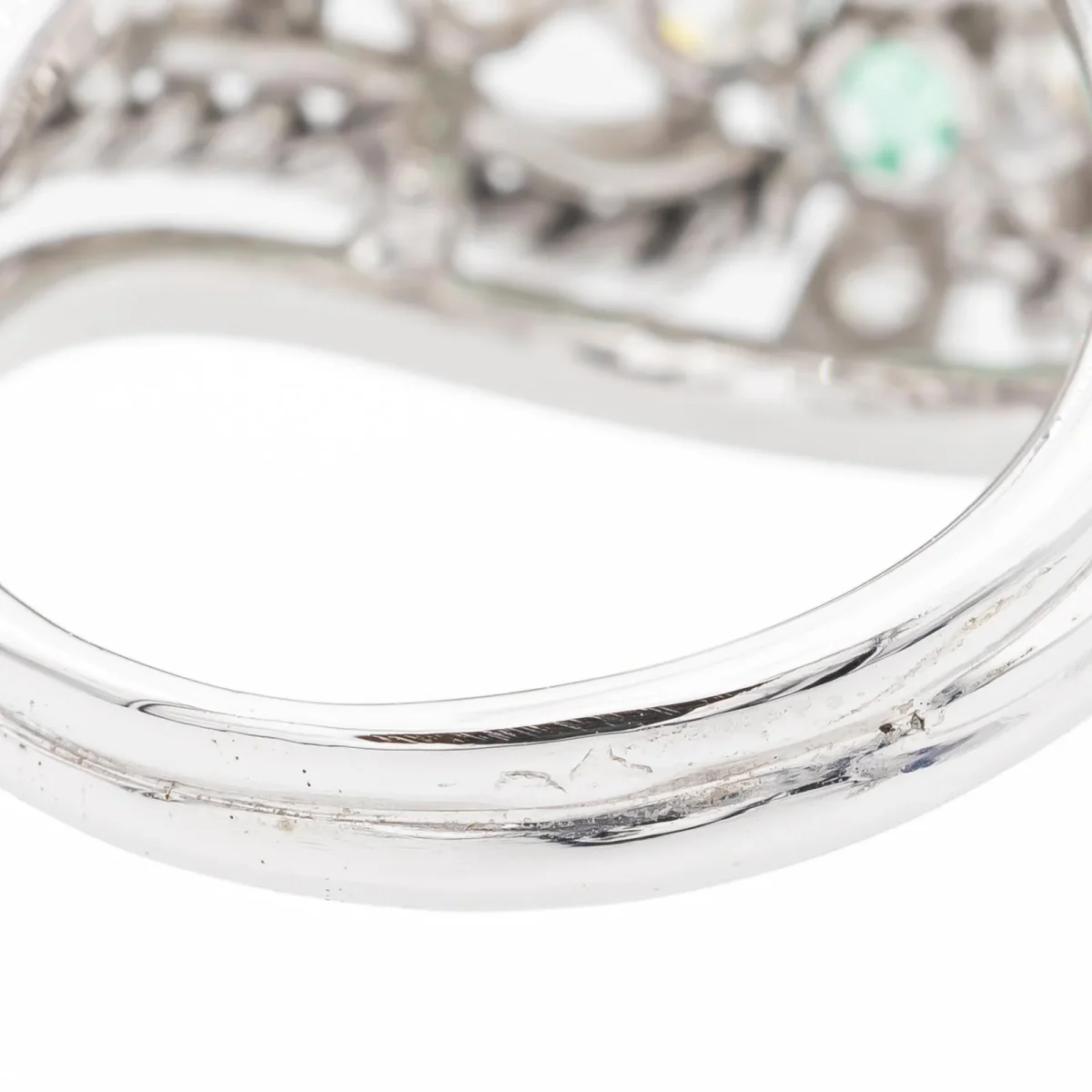 Bague Cocktail Or blanc, Platine Emeraude, Diamant – Image 7