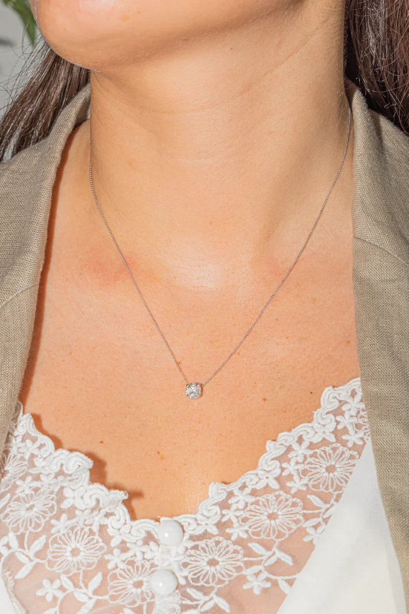 Collier Solitaire Or blanc Diamant – Image 3