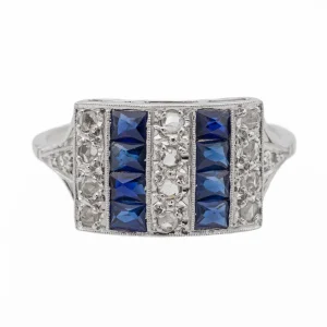 Bague Bandeau Platine Diamant, Saphir