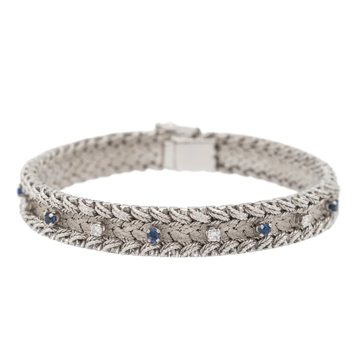 Bracelet Manchette Or blanc Diamant, Saphir