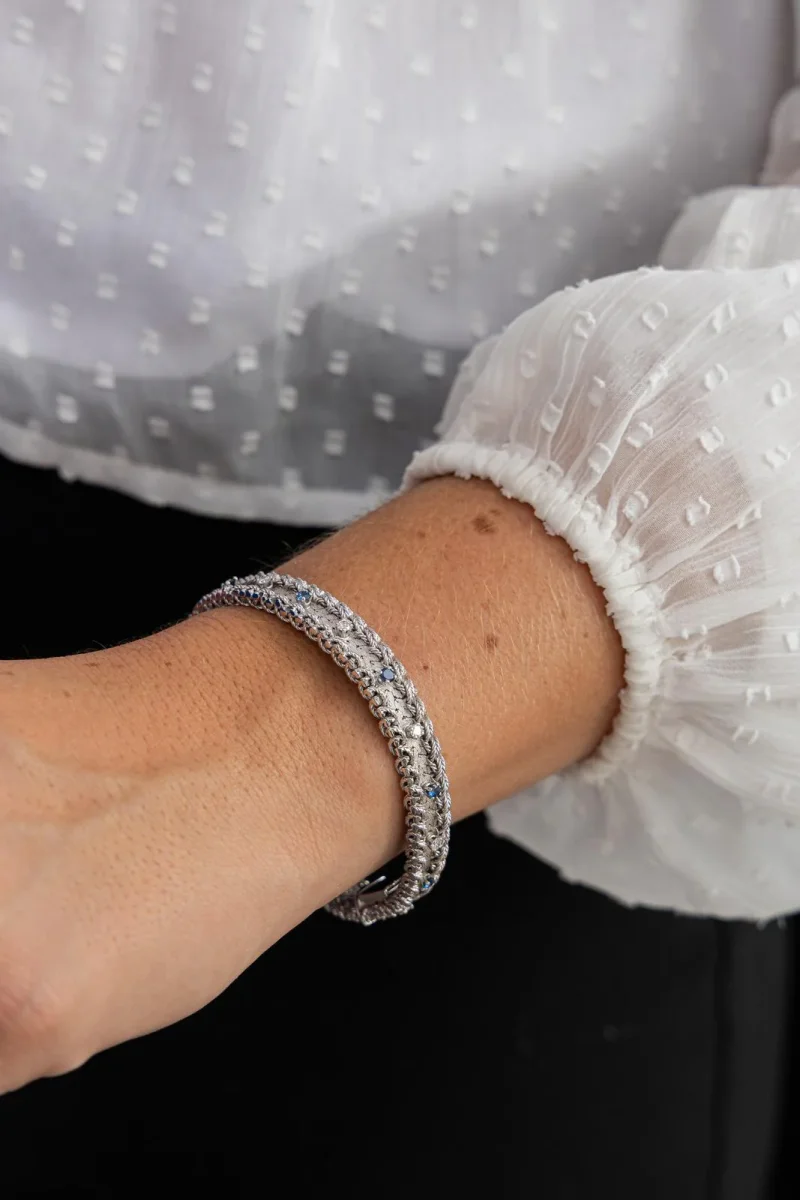 Bracelet Manchette Or blanc Diamant, Saphir – Image 3