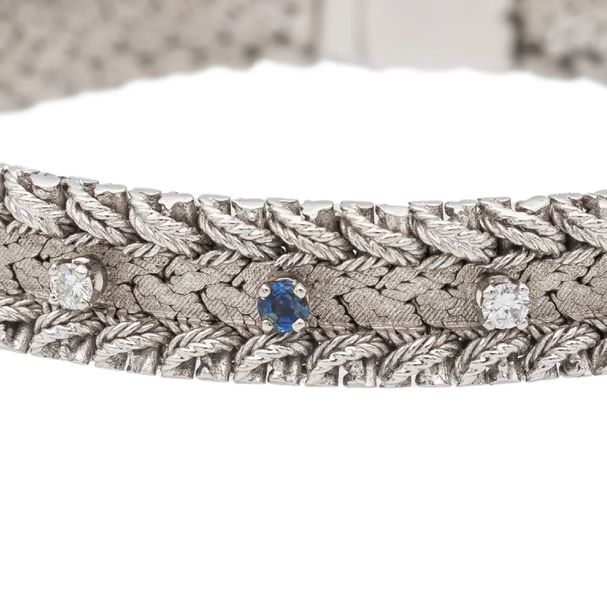 Bracelet Manchette Or blanc Diamant, Saphir – Image 4