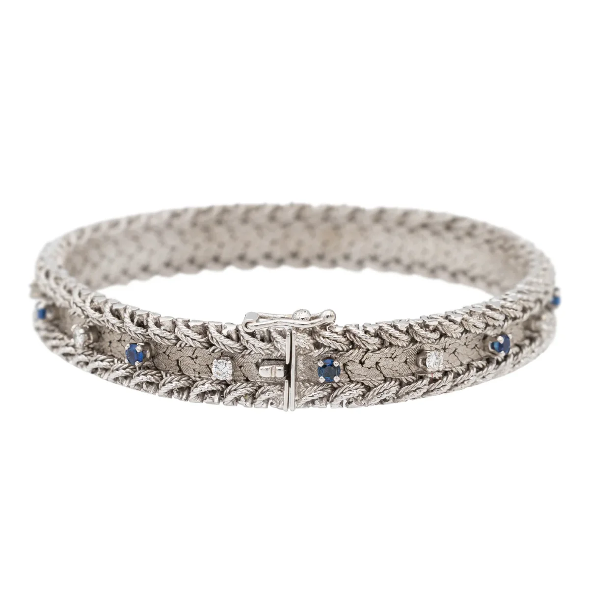 Bracelet Manchette Or blanc Diamant, Saphir – Image 5