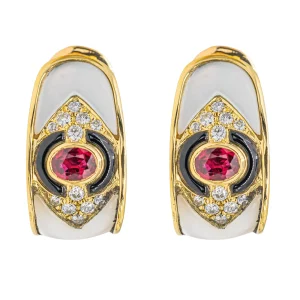 Fred Boucles d'oreilles Or jaune Rubis, Diamant, Onyx