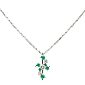 Collier Pendentif Or blanc Emeraude, Diamant