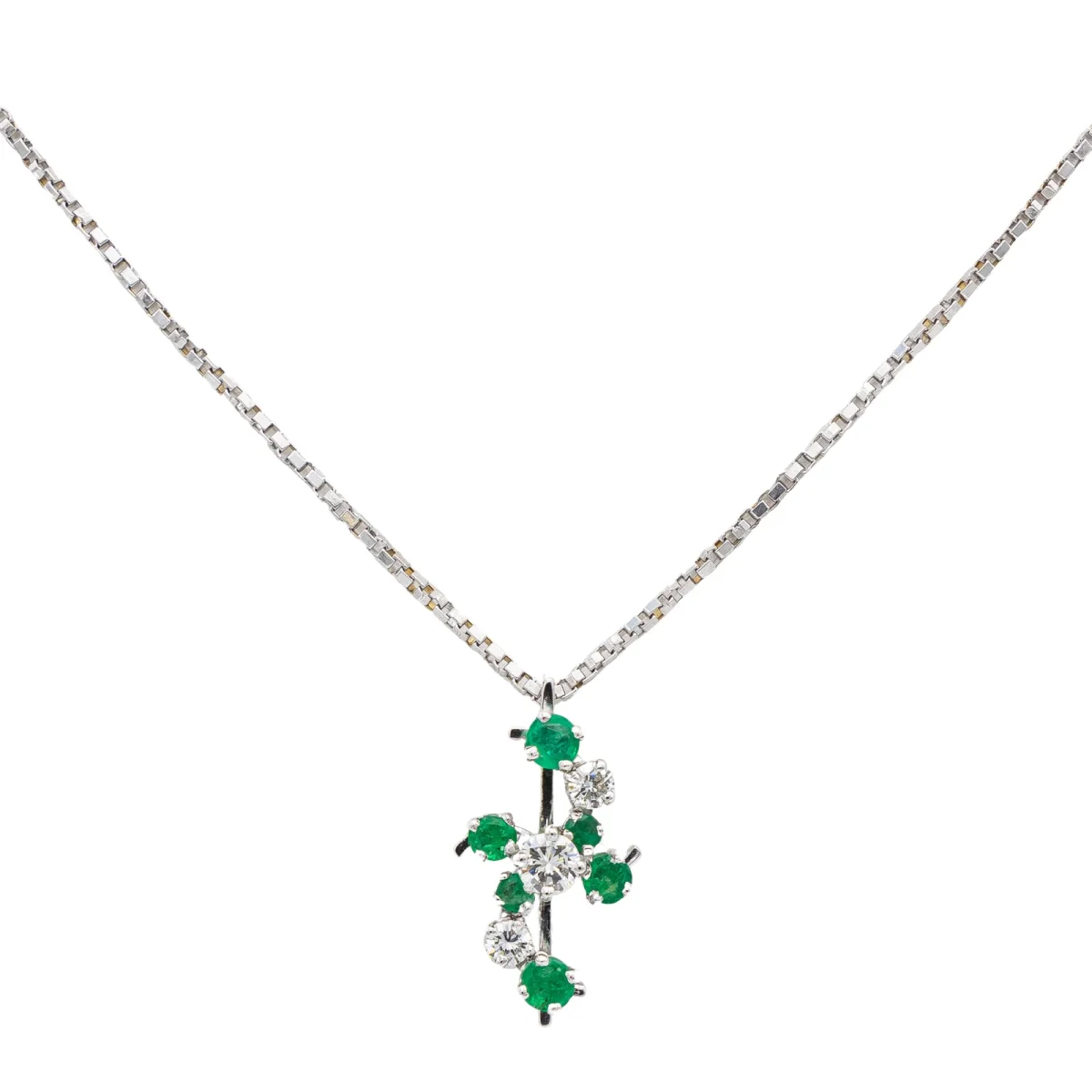 Collier Pendentif Or blanc Emeraude, Diamant