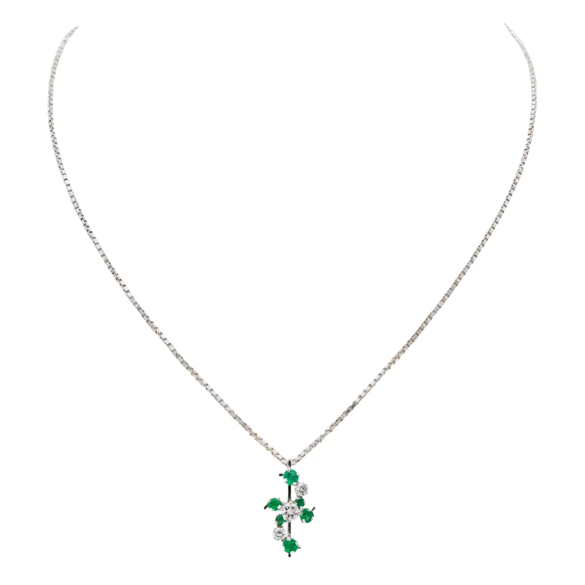 Collier Pendentif Or blanc Emeraude, Diamant – Image 4