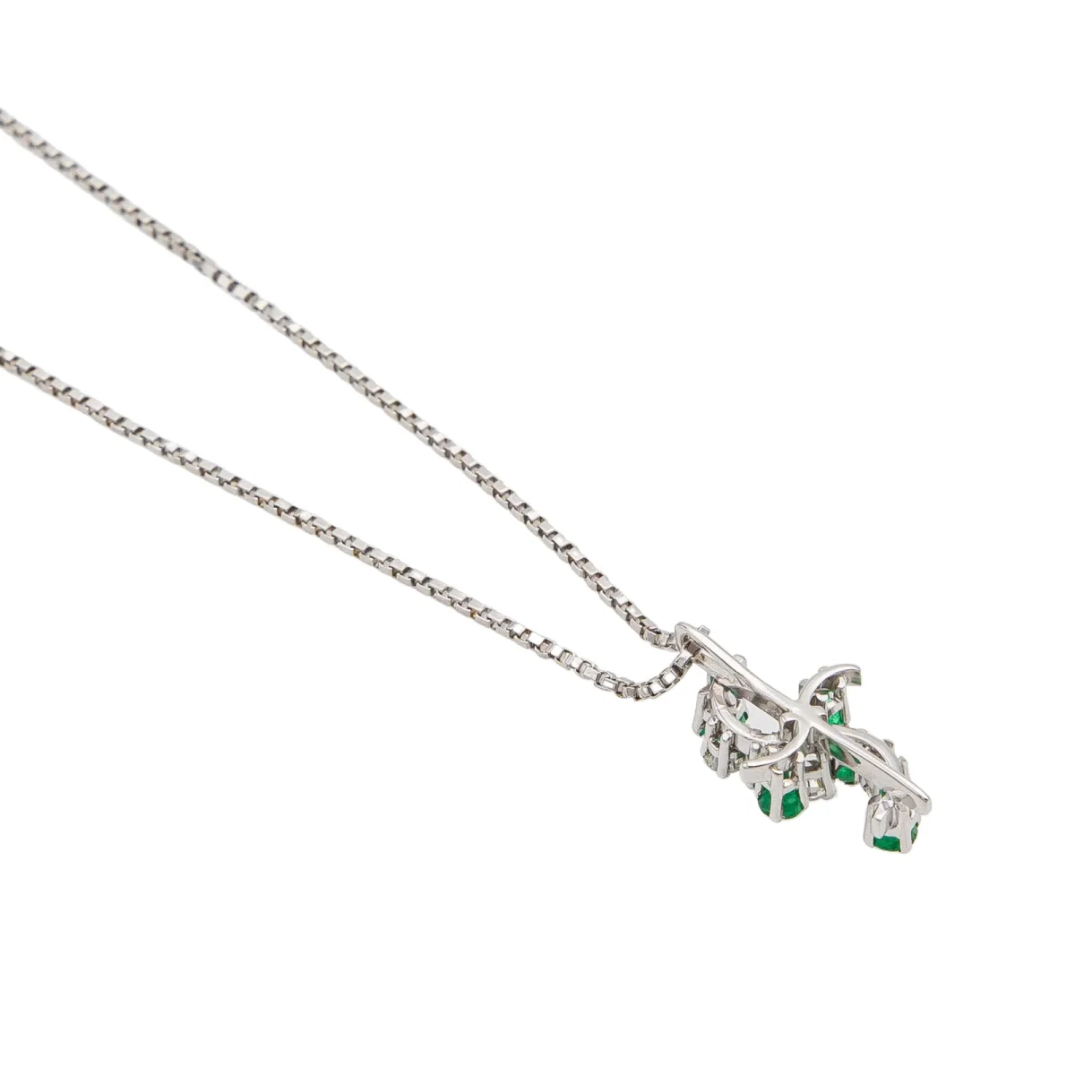 Collier Pendentif Or blanc Emeraude, Diamant – Image 7