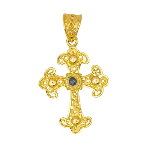 Pendentif Croix Or jaune Saphir