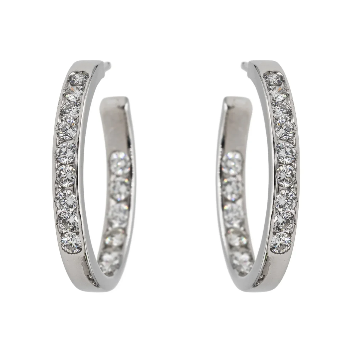 Boucles d'oreilles Créoles Or blanc Diamant – Image 2