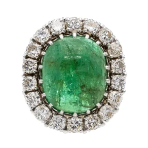 Bague Cocktail Platine Emeraude, Diamant