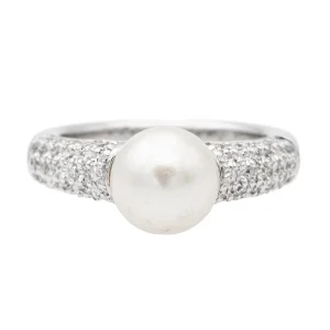 Bague Cocktail Or blanc Perle, Diamant