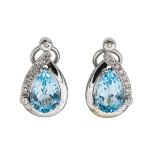 Boucles d'oreilles Clips Or blanc Topaze, Diamant