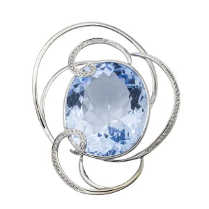 Pendentif Or blanc Aigue marine, Diamant