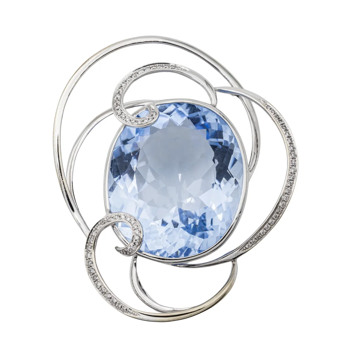 Pendentif Or blanc Aigue marine, Diamant – Image 2