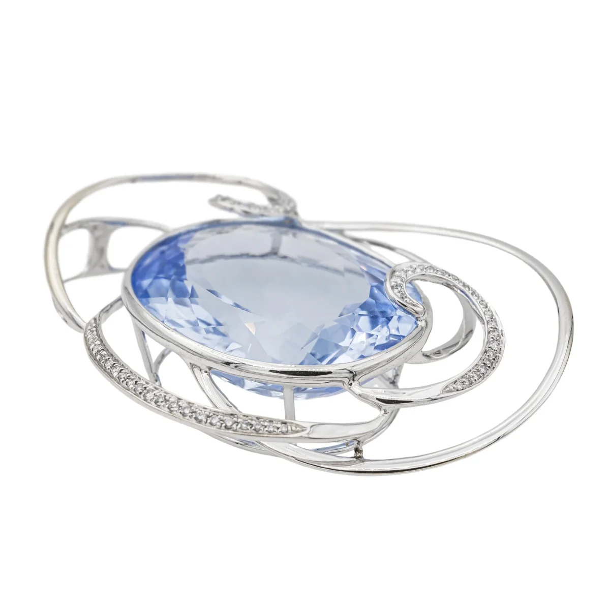 Pendentif Or blanc Aigue marine, Diamant – Image 3