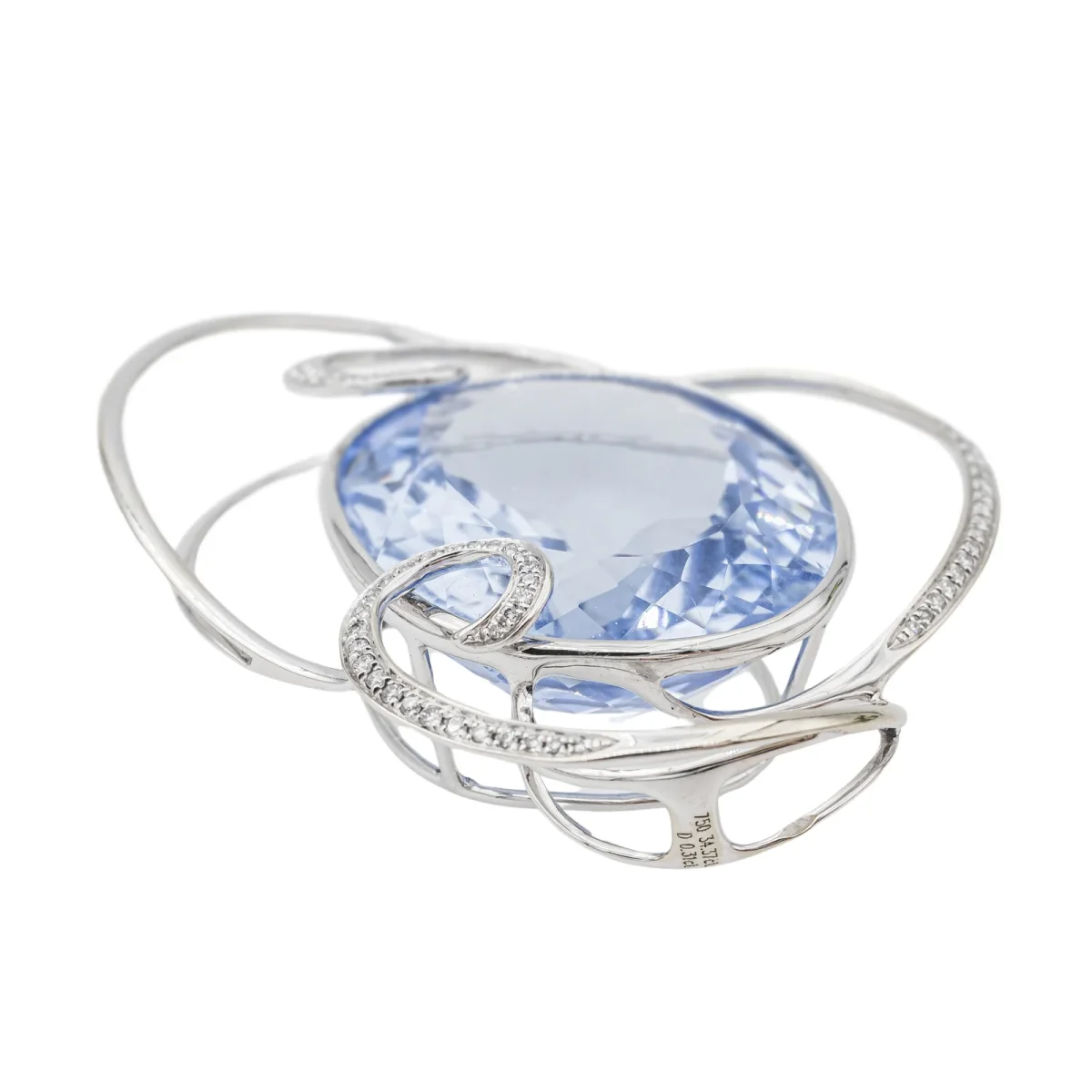 Pendentif Or blanc Aigue marine, Diamant – Image 6