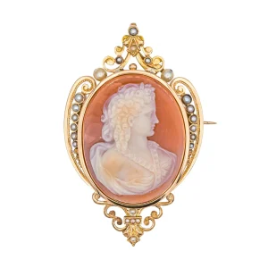 Broche Camée Or rose Perle, Agate