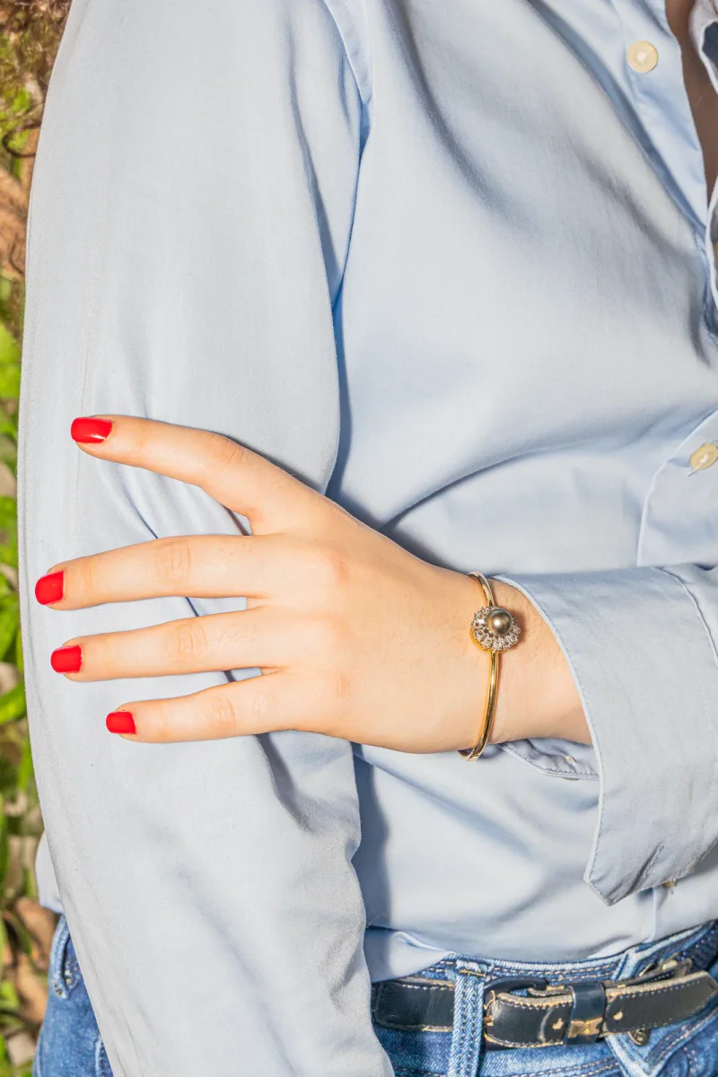 Bracelet Jonc Or jaune, Or rose, Or blanc Perle, Diamant – Image 3