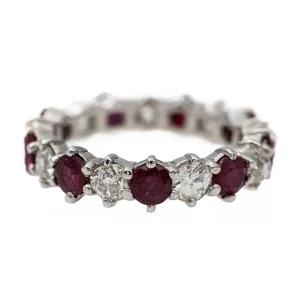 Bague Alliance Or blanc Rubis, Diamant