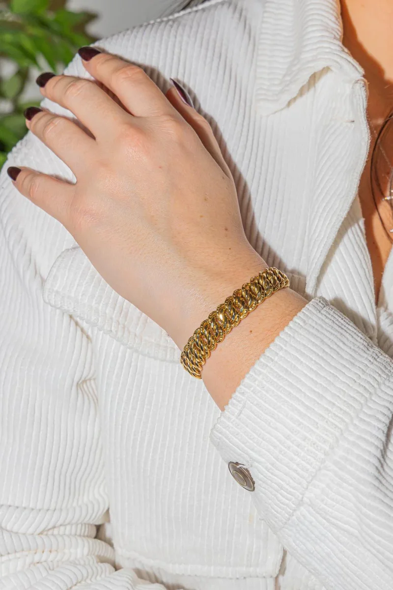 Bracelet Maille américaine Or jaune Saphir – Image 3