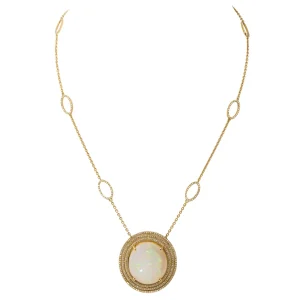 Collier Pendentif Or jaune Opale, Diamant