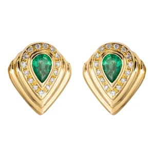 Boucles d'oreilles Clips Or jaune Emeraude, Diamant