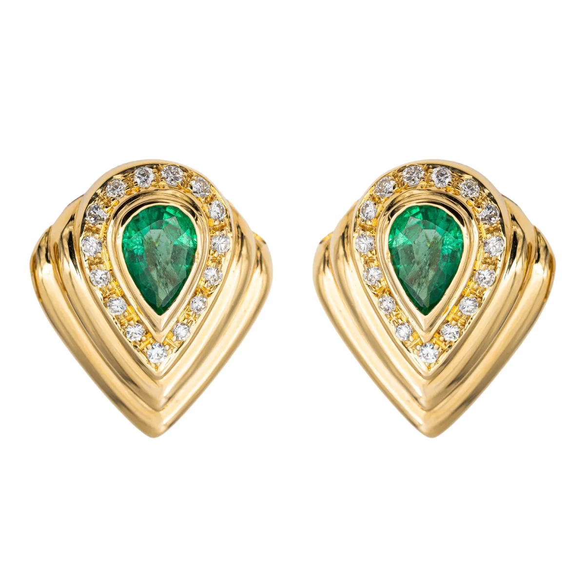 Boucles d'oreilles Clips Or jaune Emeraude, Diamant – Image 2