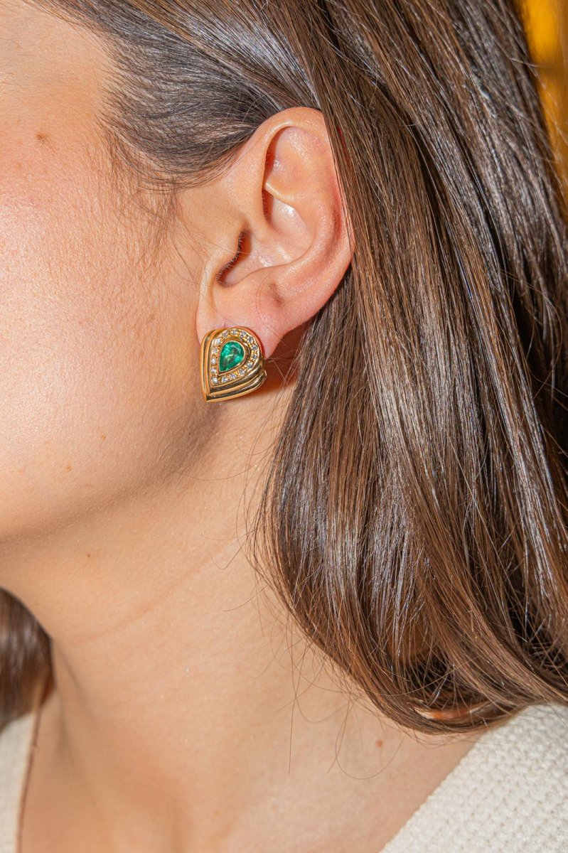 Boucles d'oreilles Clips Or jaune Emeraude, Diamant – Image 3