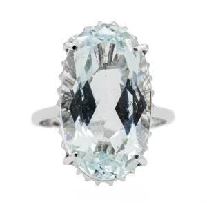 Bague Cocktail Or blanc Aigue marine