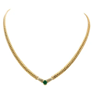 Collier Maille anglaise Or jaune Emeraude, Diamant