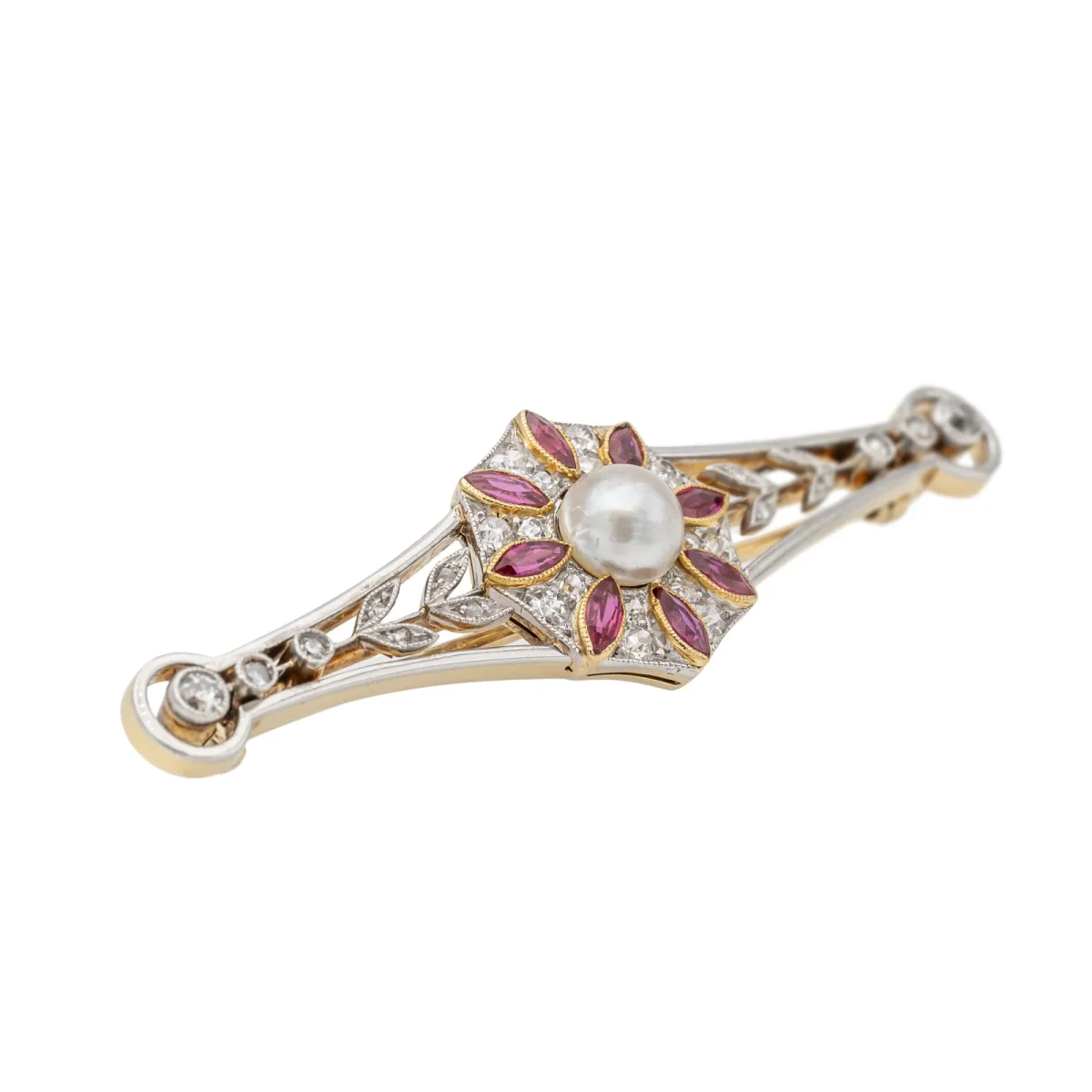 Broche Or jaune Perle mabé, Rubis synthétique, Diamant – Image 4