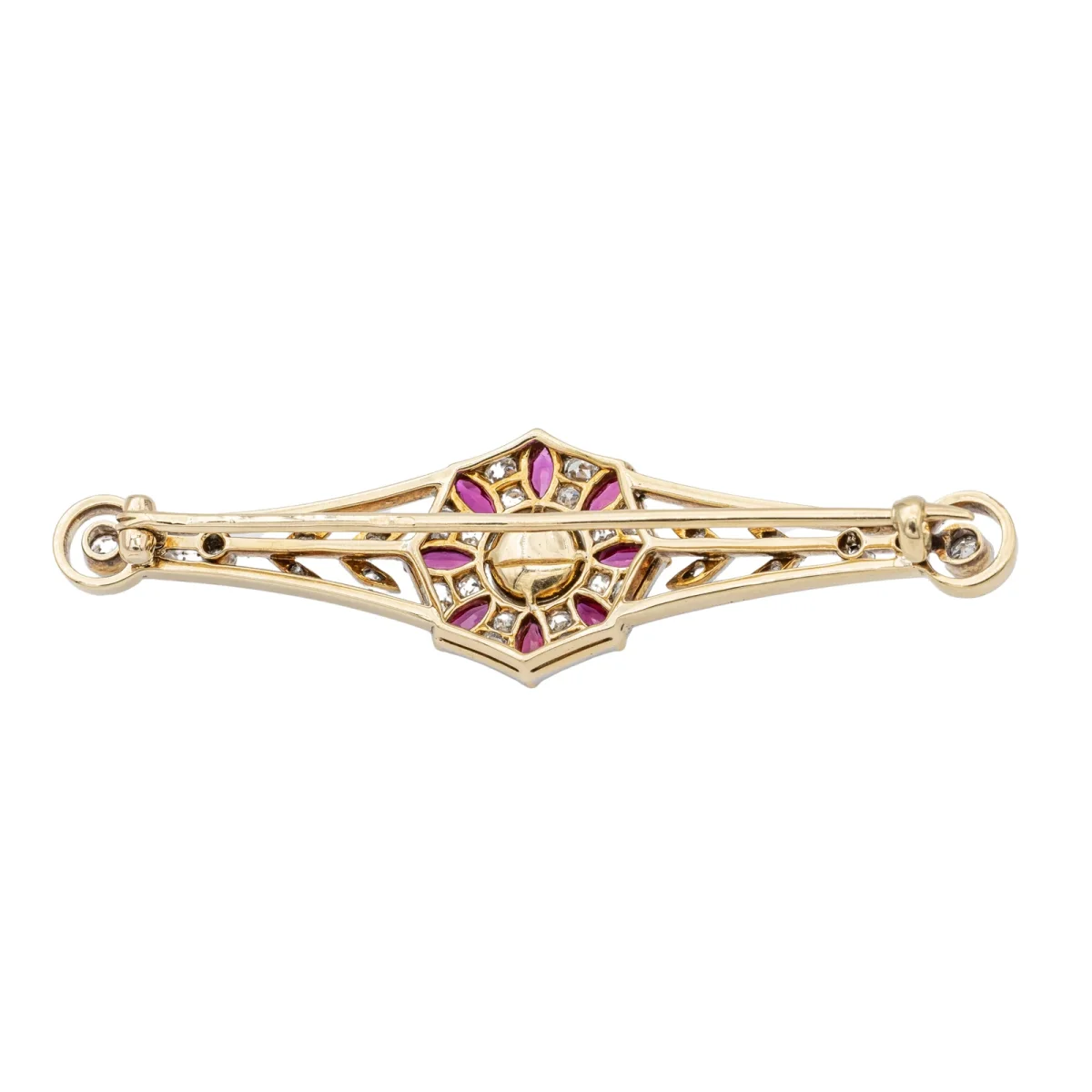 Broche Or jaune Perle mabé, Rubis synthétique, Diamant – Image 6
