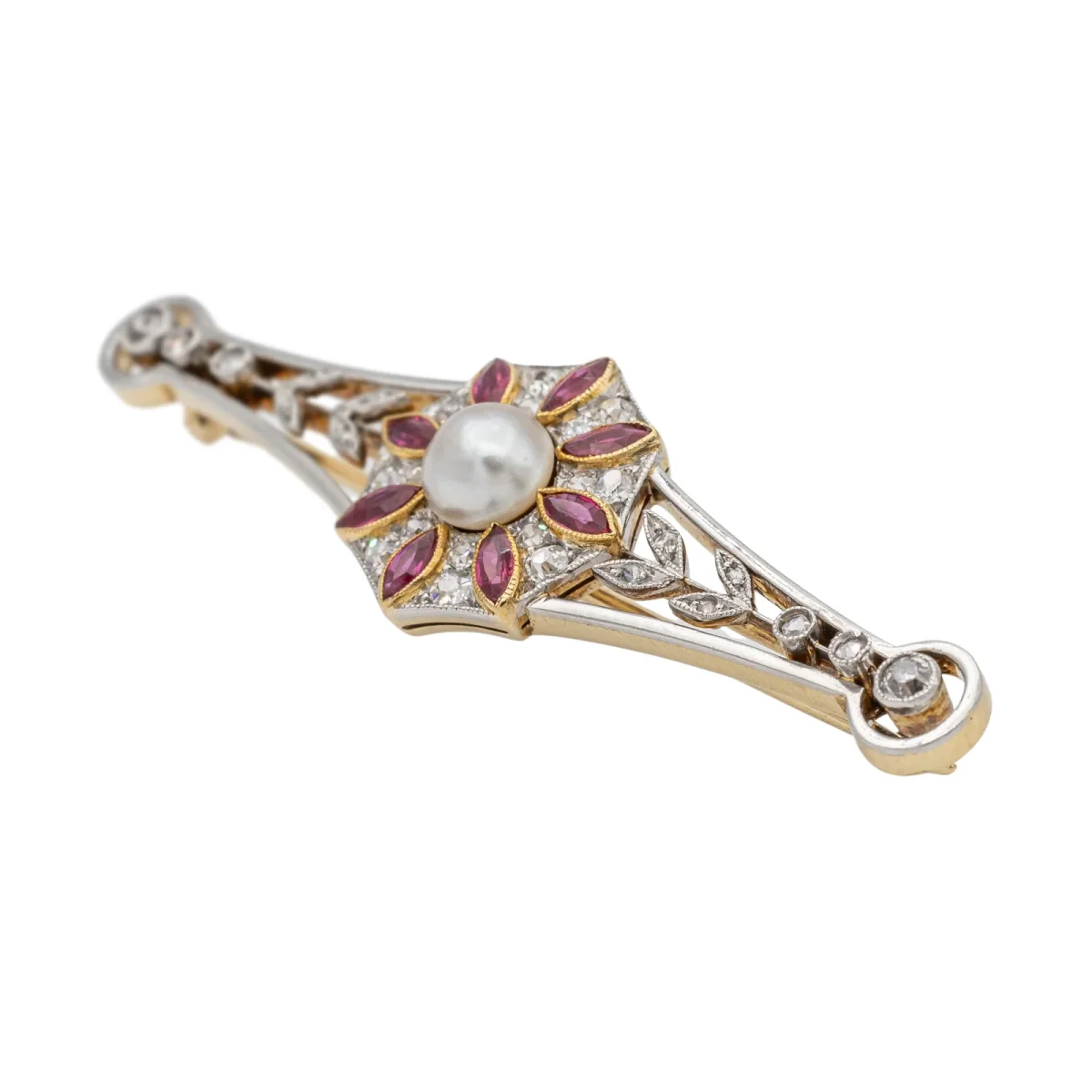 Broche Or jaune Perle mabé, Rubis synthétique, Diamant – Image 7