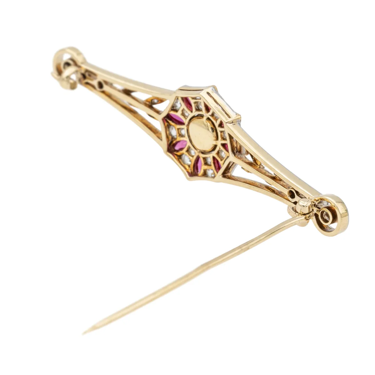 Broche Or jaune Perle mabé, Rubis synthétique, Diamant – Image 8