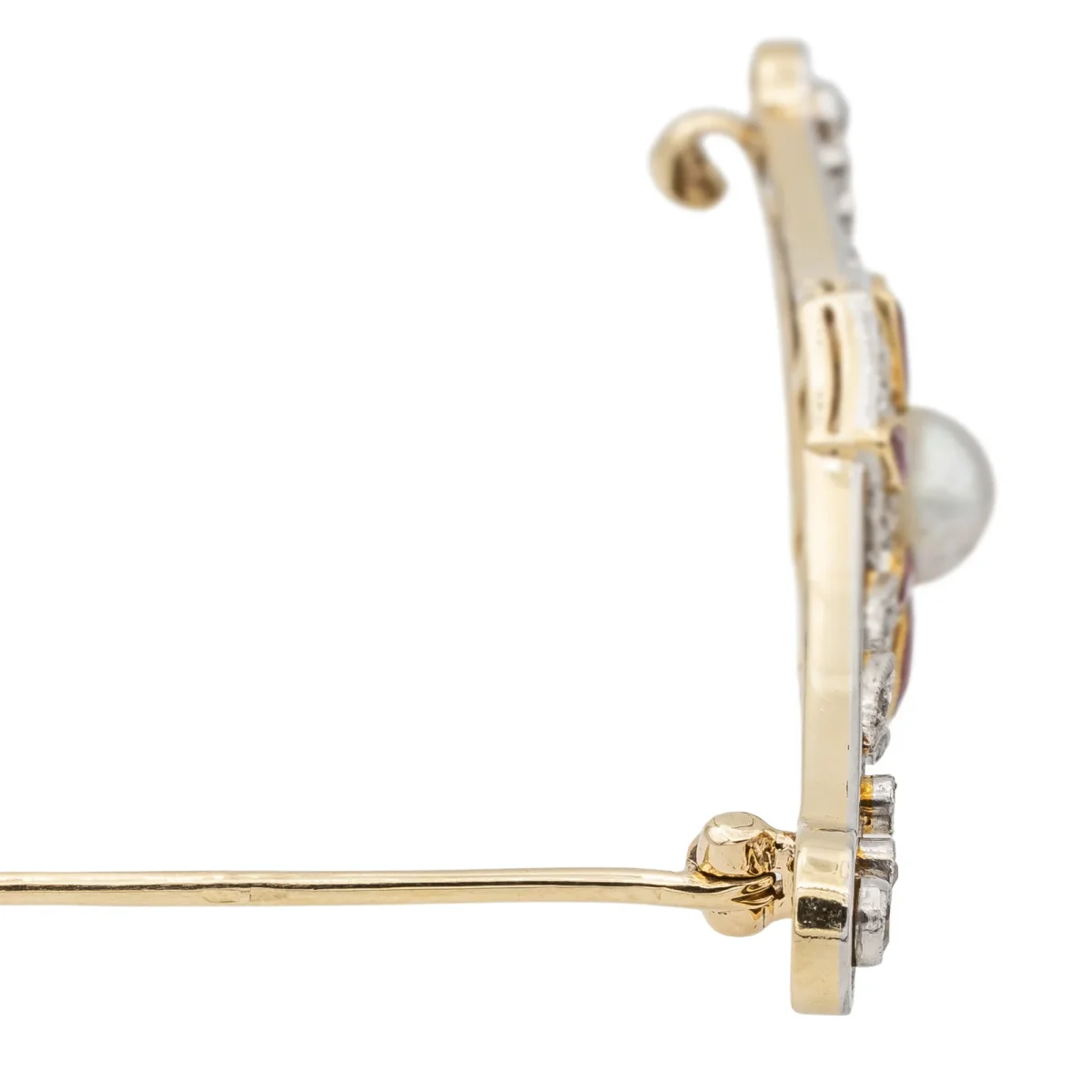 Broche Or jaune Perle mabé, Rubis synthétique, Diamant – Image 9