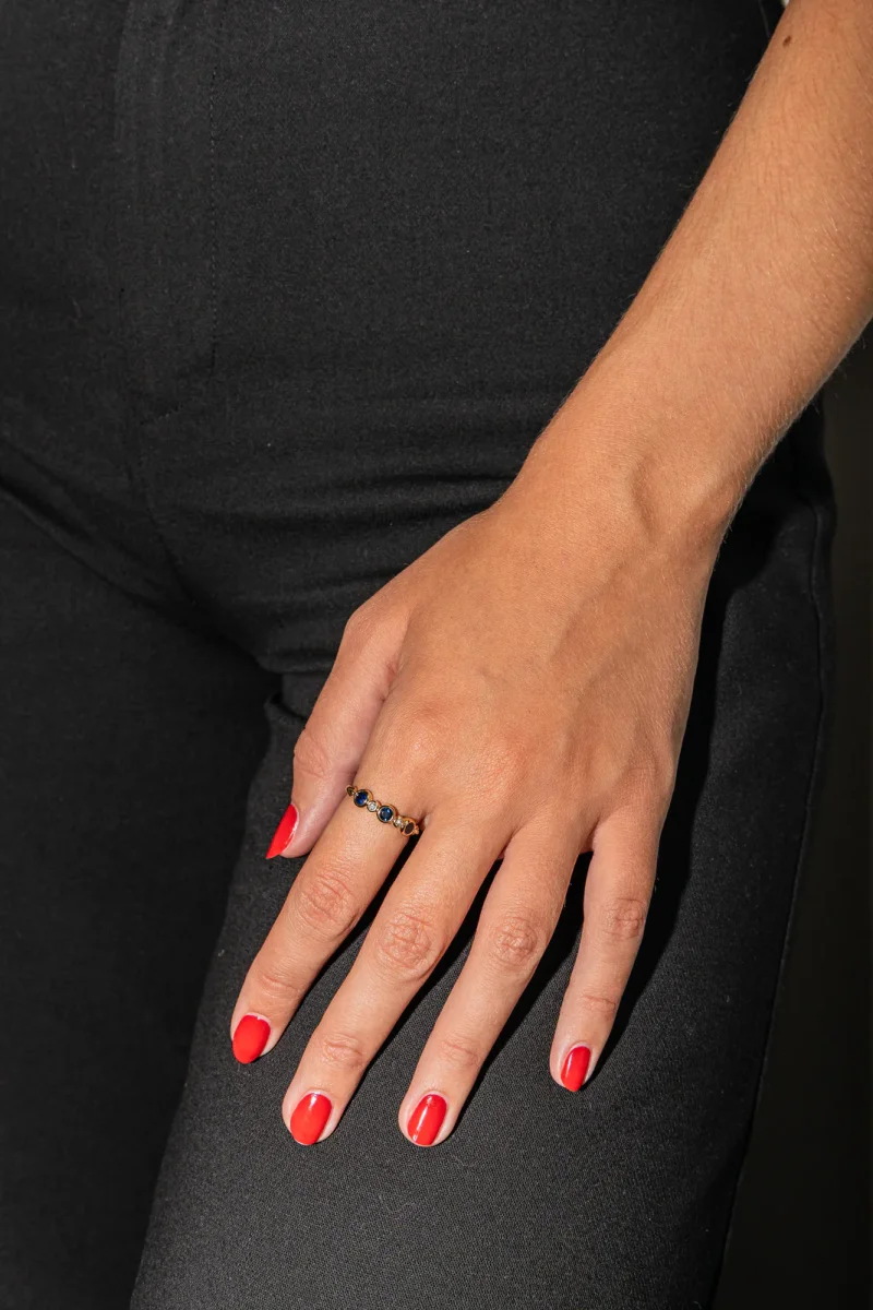 Bague Alliance Or jaune Saphir, Diamant – Image 3