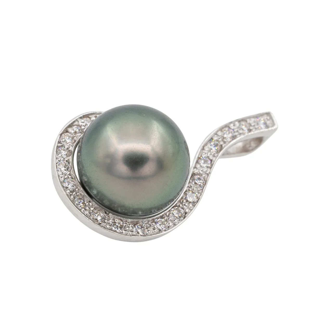 Pendentif Or blanc Perle de tahiti, Diamant – Image 4