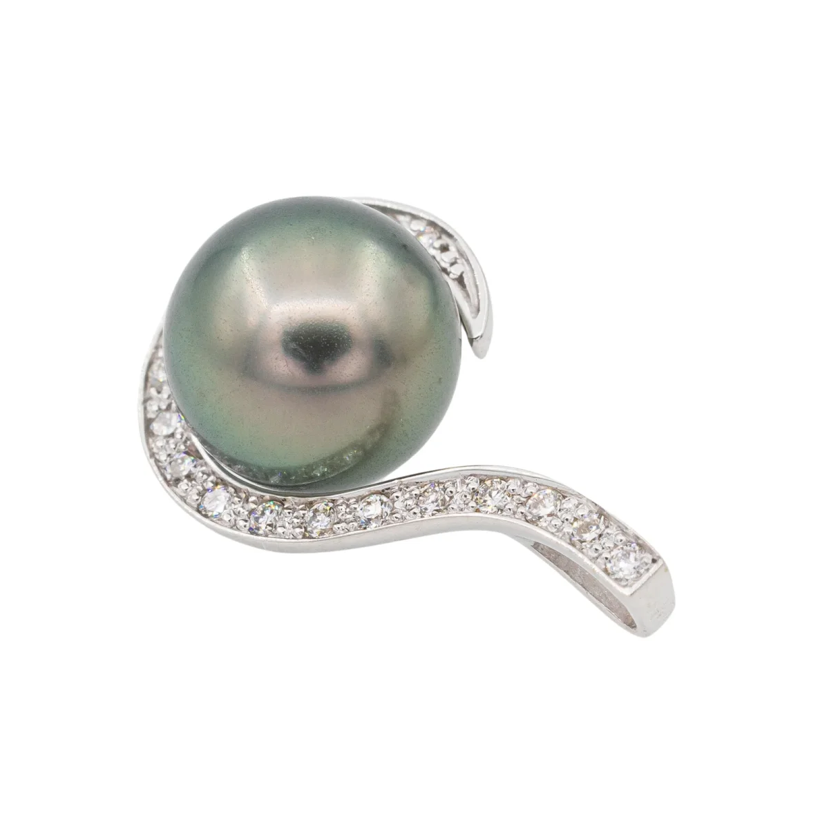 Pendentif Or blanc Perle de tahiti, Diamant – Image 6