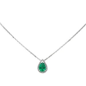 Collier Or blanc Emeraude, Diamant