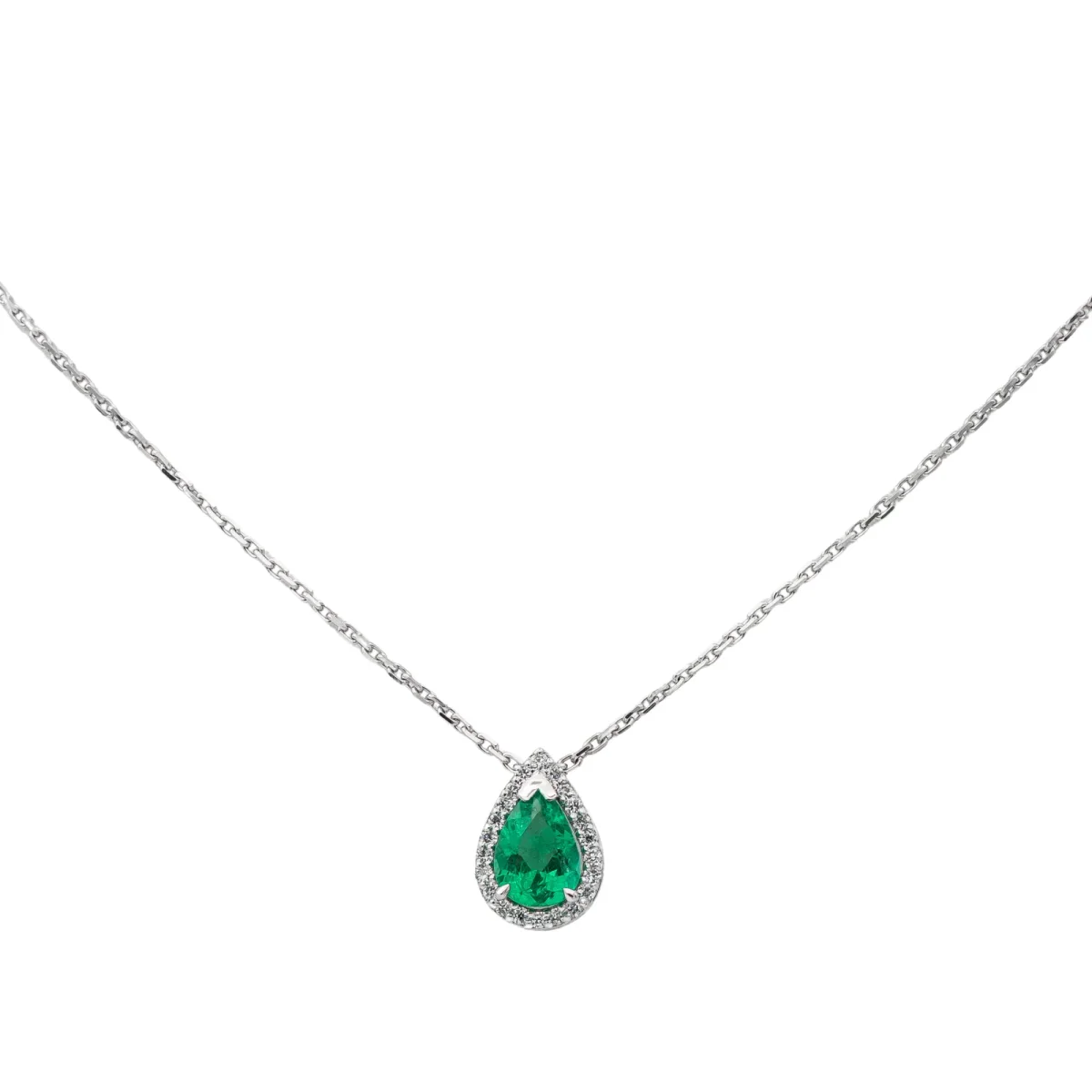 Collier Or blanc Emeraude, Diamant – Image 2